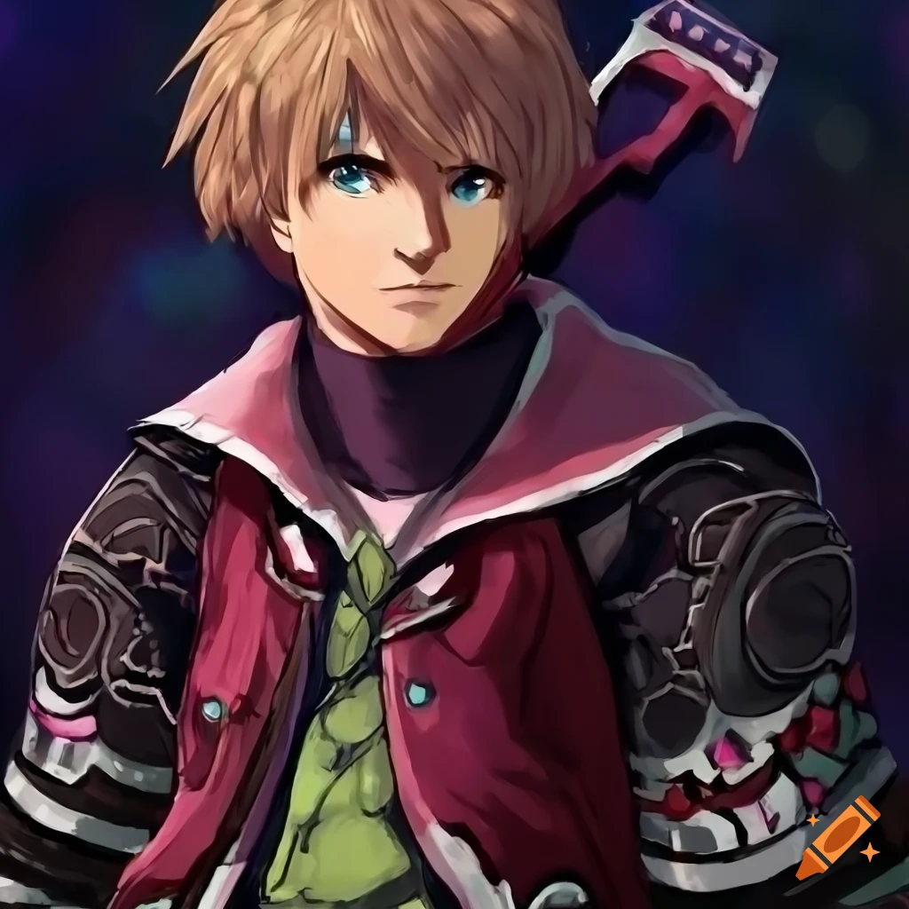 Detailed fanart of the warrior Shulk in the style of Shin Megami Tensei IV