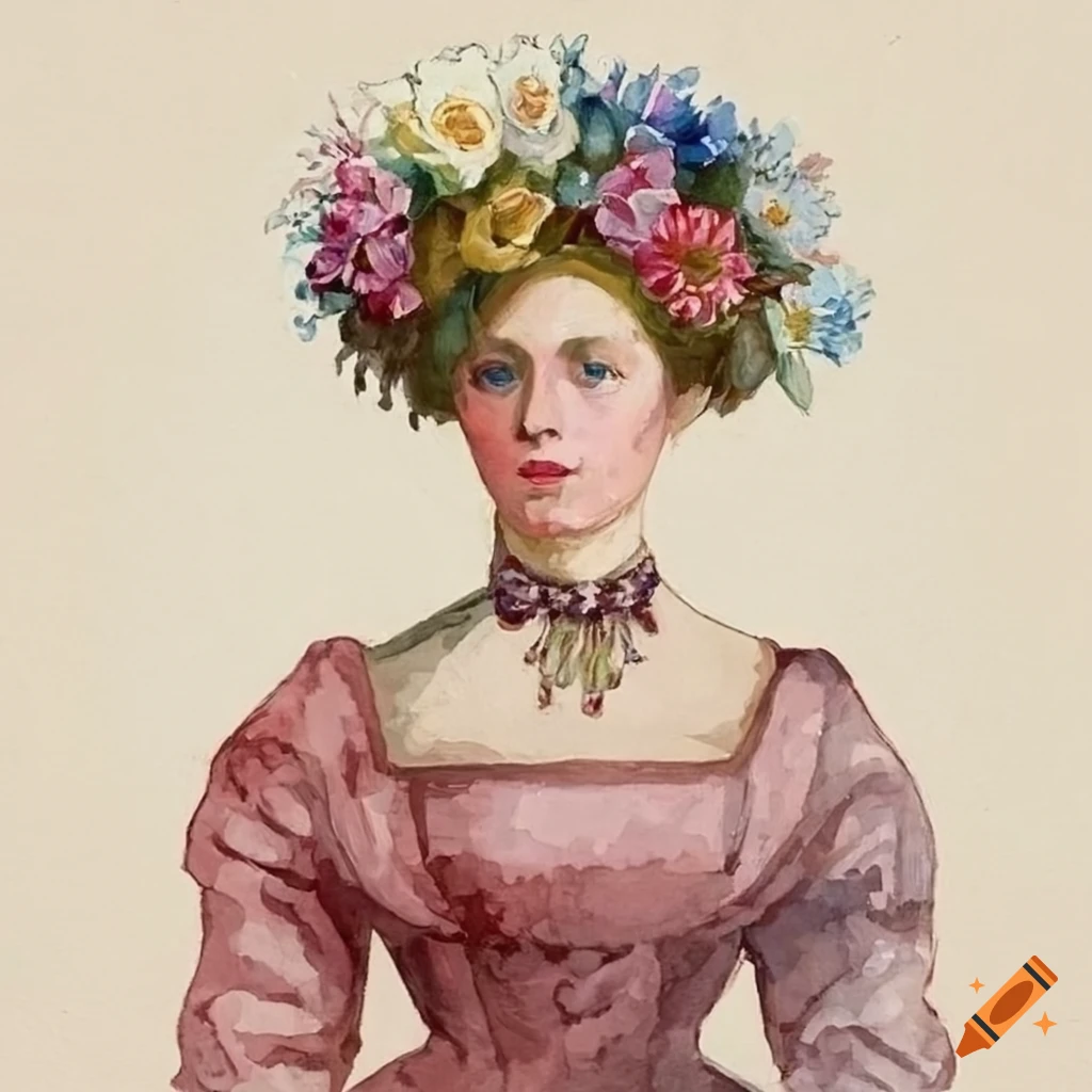 victorian-woman-portrait-with-flowers-in-her-hair-in-an-oil-painting-on