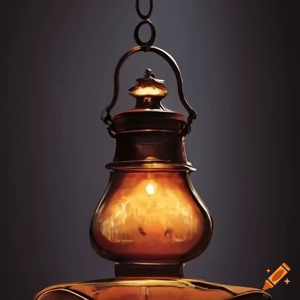 Glass lantern with maple lighting on black background