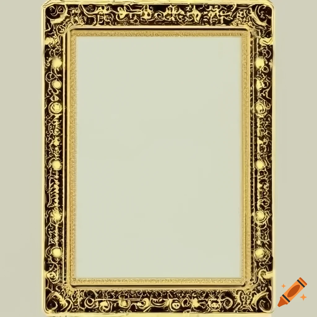 Empty rectangular old menu style card frame with fancy golden borders