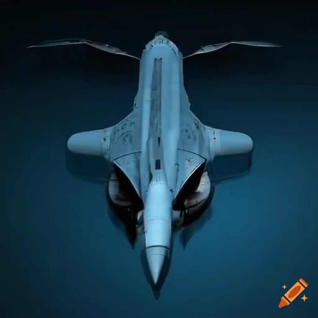 Topdown view of a unique fighter aircraft with jet engines on Craiyon