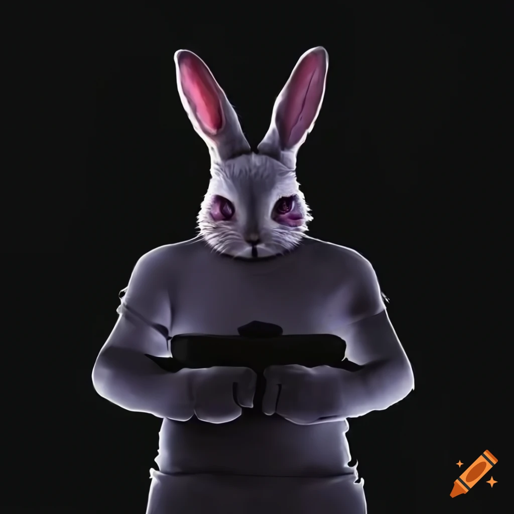 Bunny with hacker attire and computer equipment on Craiyon