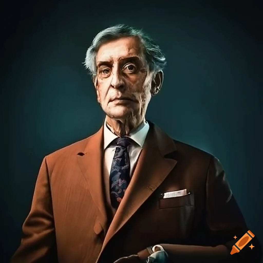 Professional portrayal of a political candidate in a classic suit with attention to constitutional pillars