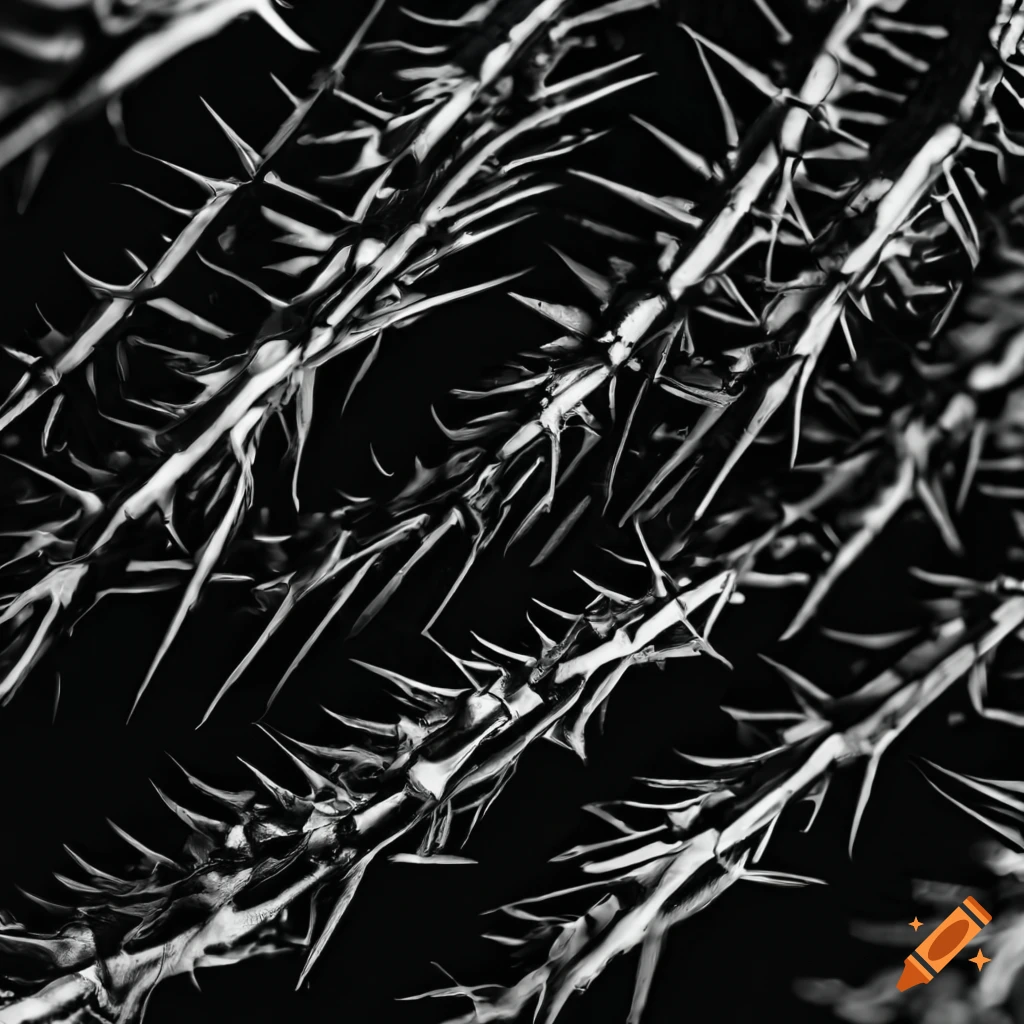 Black and white sharp spiky pattern resembling thorns or knives on Craiyon