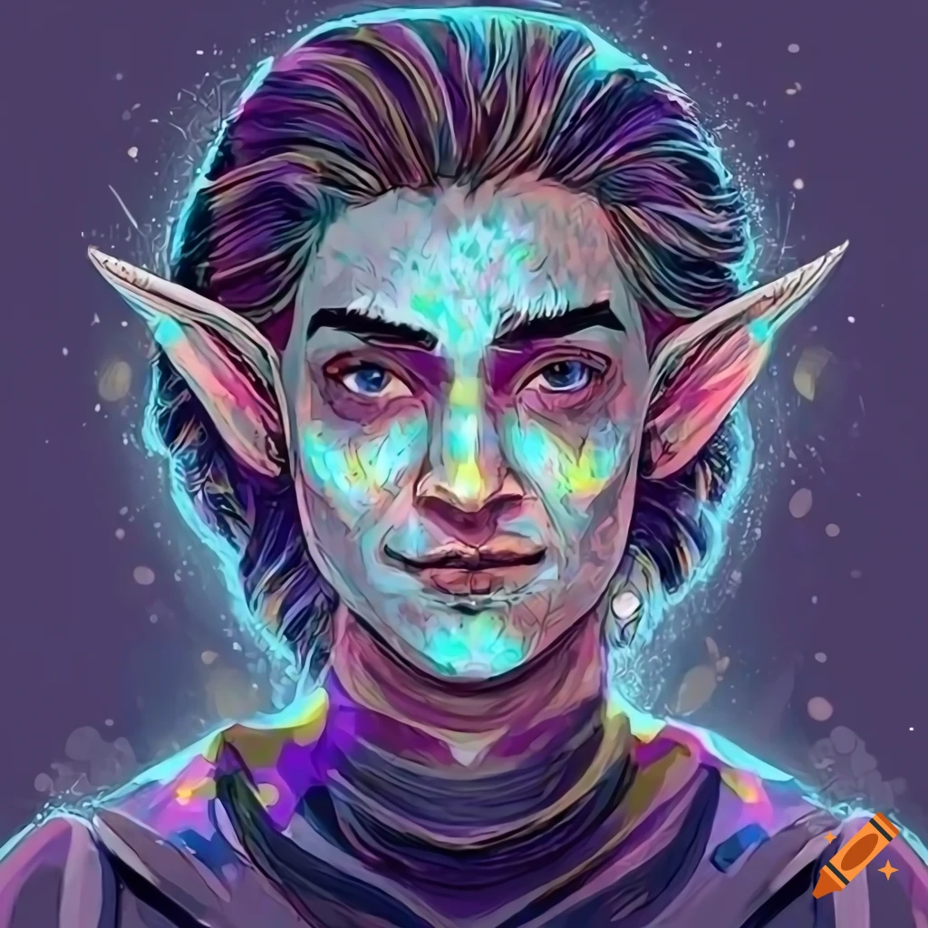Young adult DND changeling wild magic sorcerer surrounded by iridescent colorful wild magic