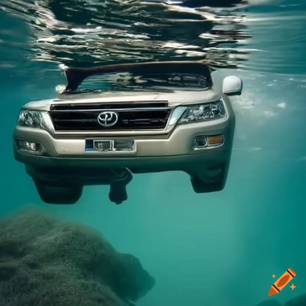 Underwater Toyota Land Cruiser SUV with divers