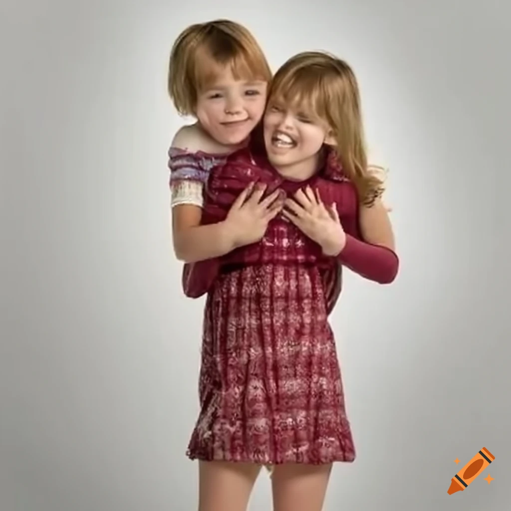 Veruca Salt carrying a tall boy in a hug