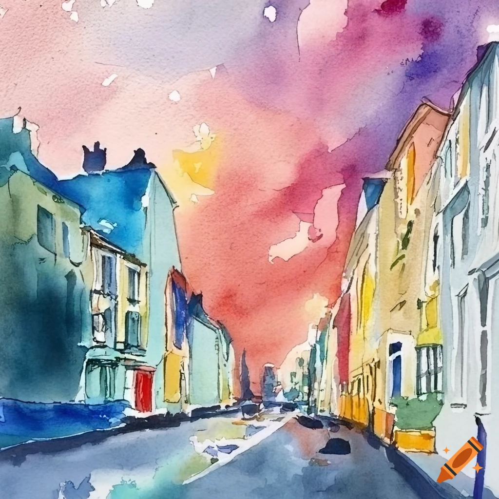 Notting hill watercolor painting on Craiyon