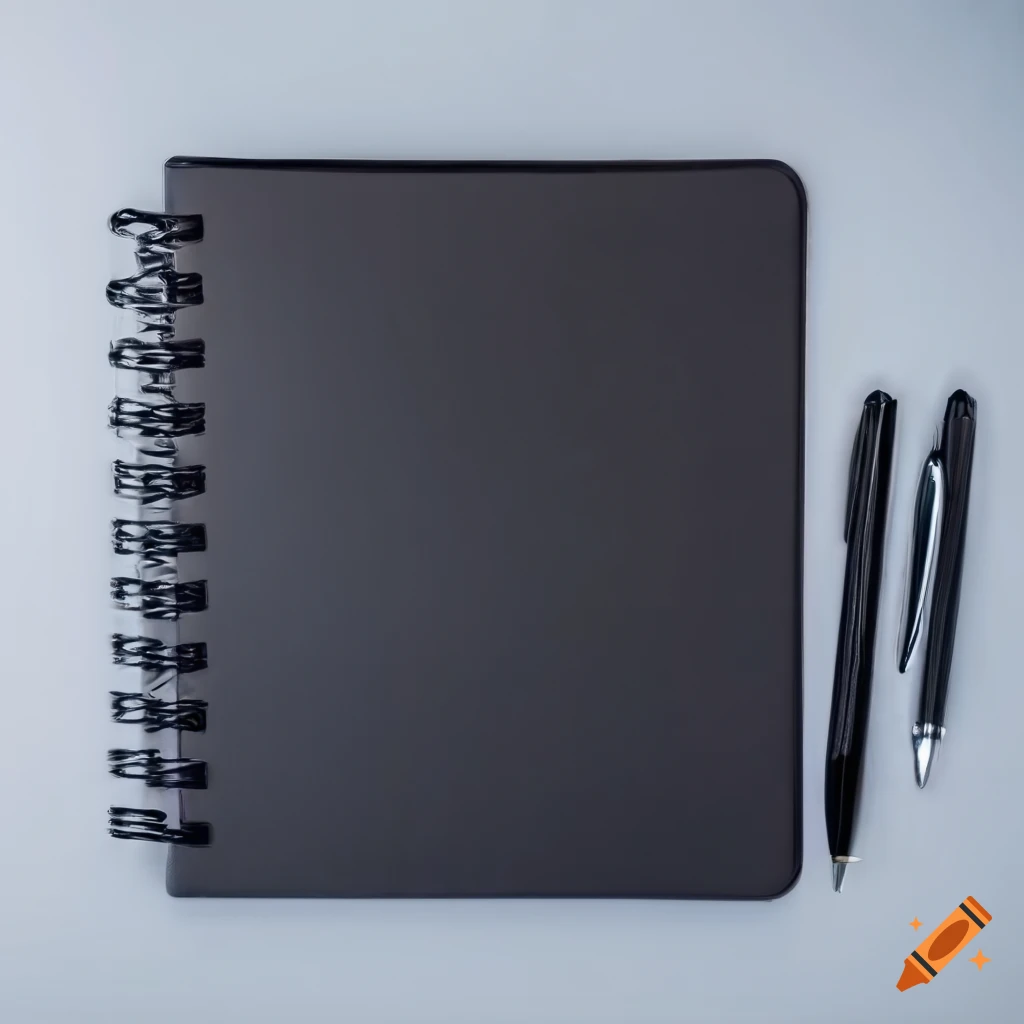 Notebook and pen on white background