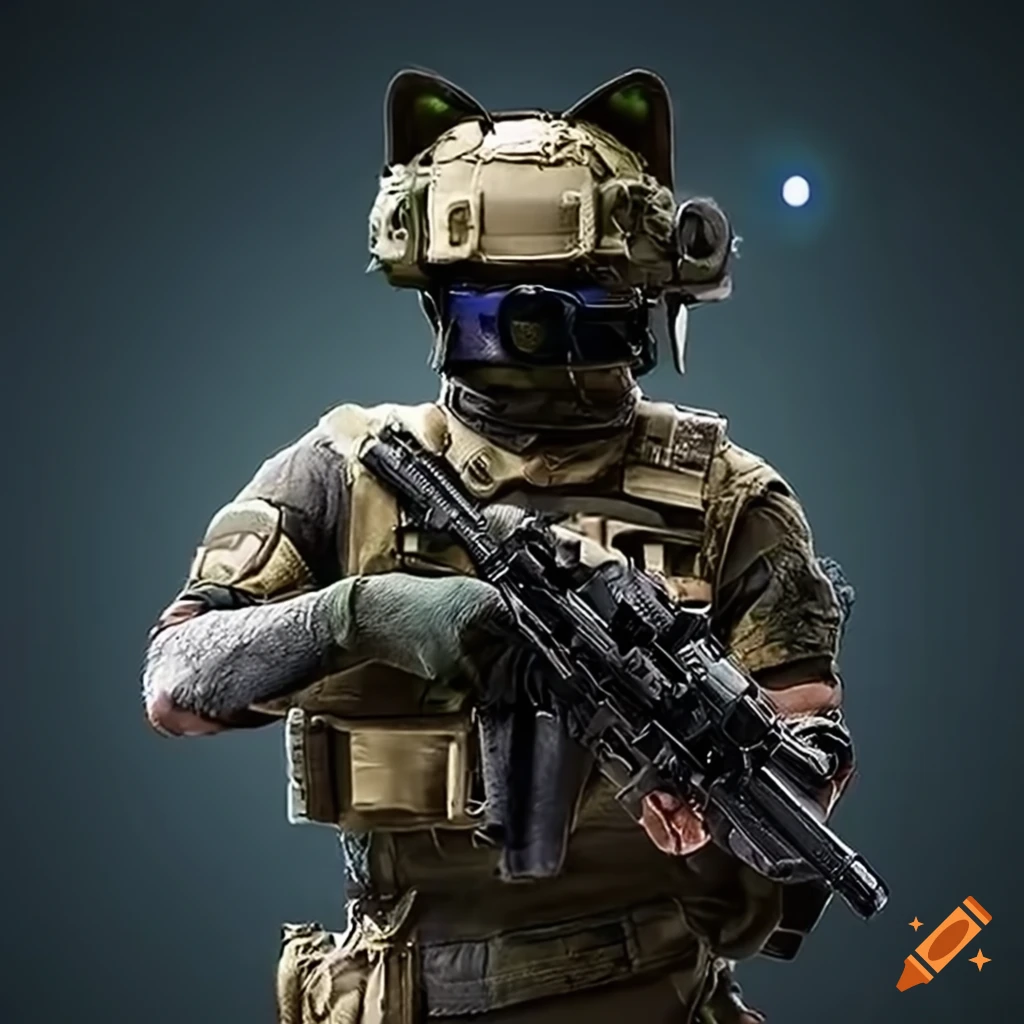 Tactical military cat with night vision goggles