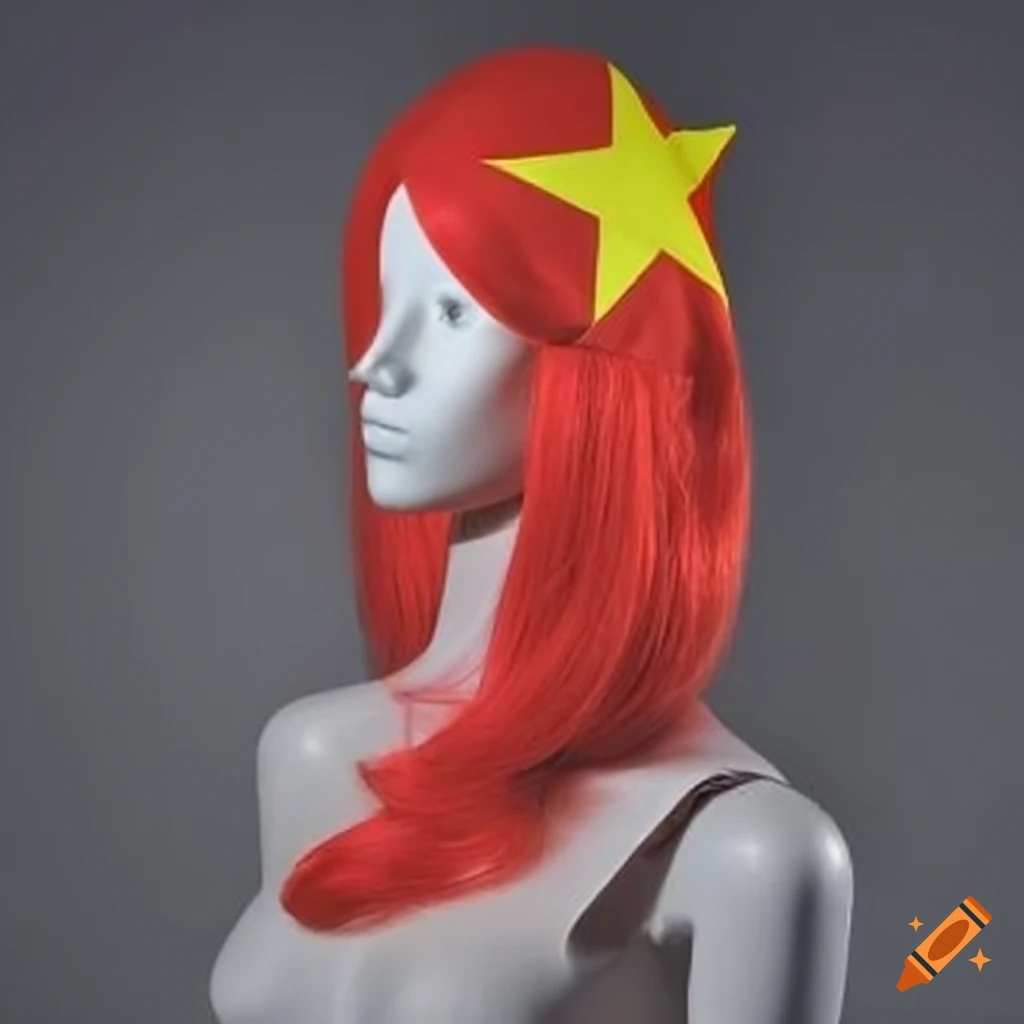 Mannequin wearing China flag wig