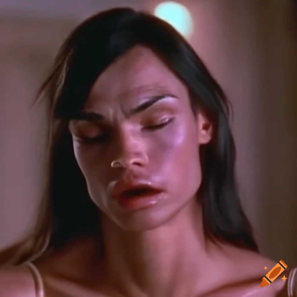 Bruised woman martial fighter in a 90s movie scene
