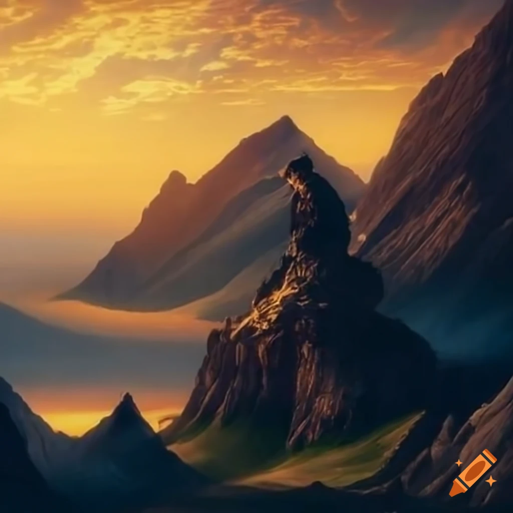 Philosopher pondering on a mountain