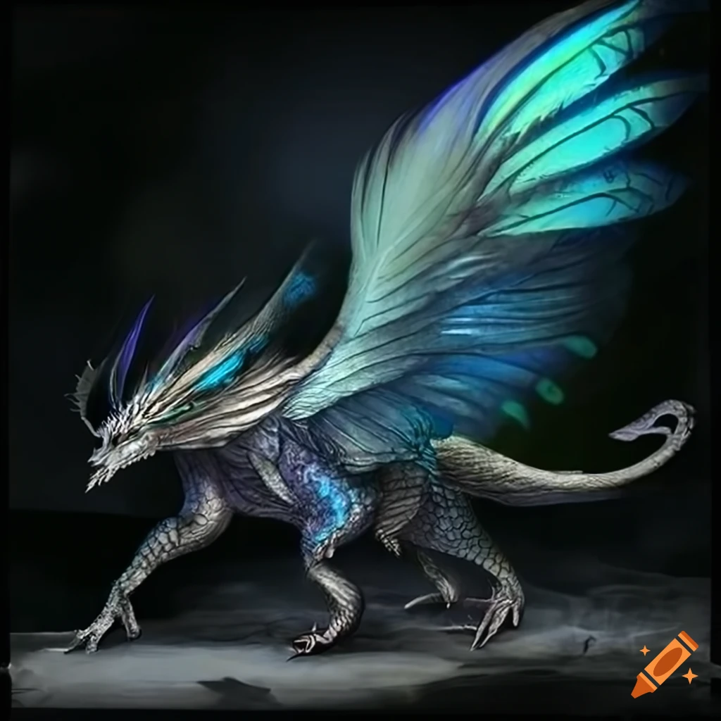 Majestic dragon with breathtaking feather display on its wings