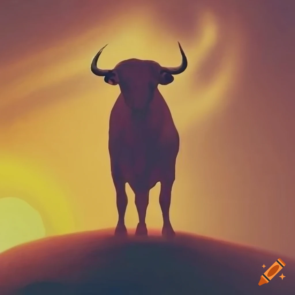 Bull against a setting sun on Craiyon