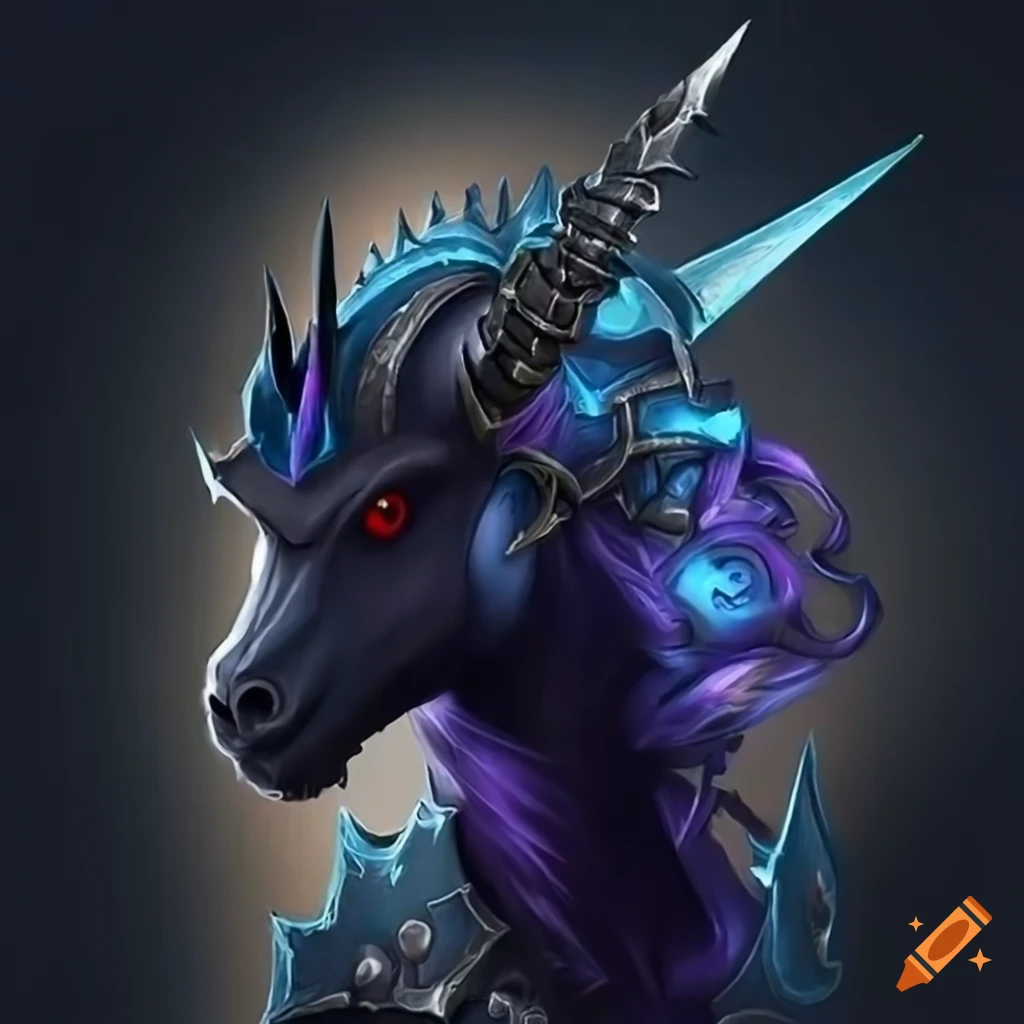 Black unicorn with warcraft armor on Craiyon