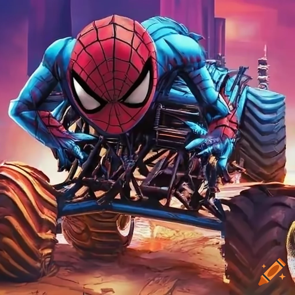 spiderman-driving-a-monster-truck-on-craiyon
