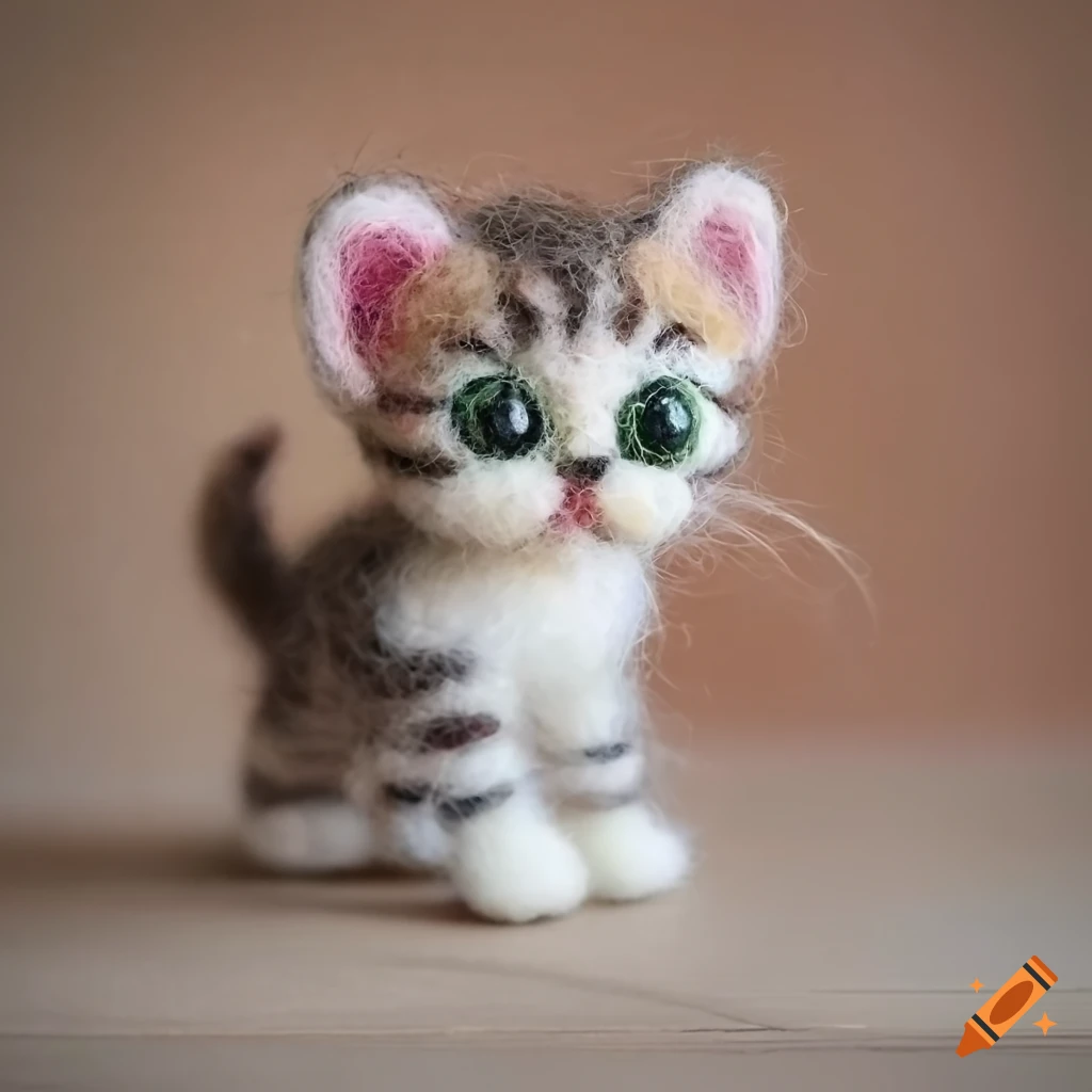 Needle felted kawaii small tabby kitten on Craiyon