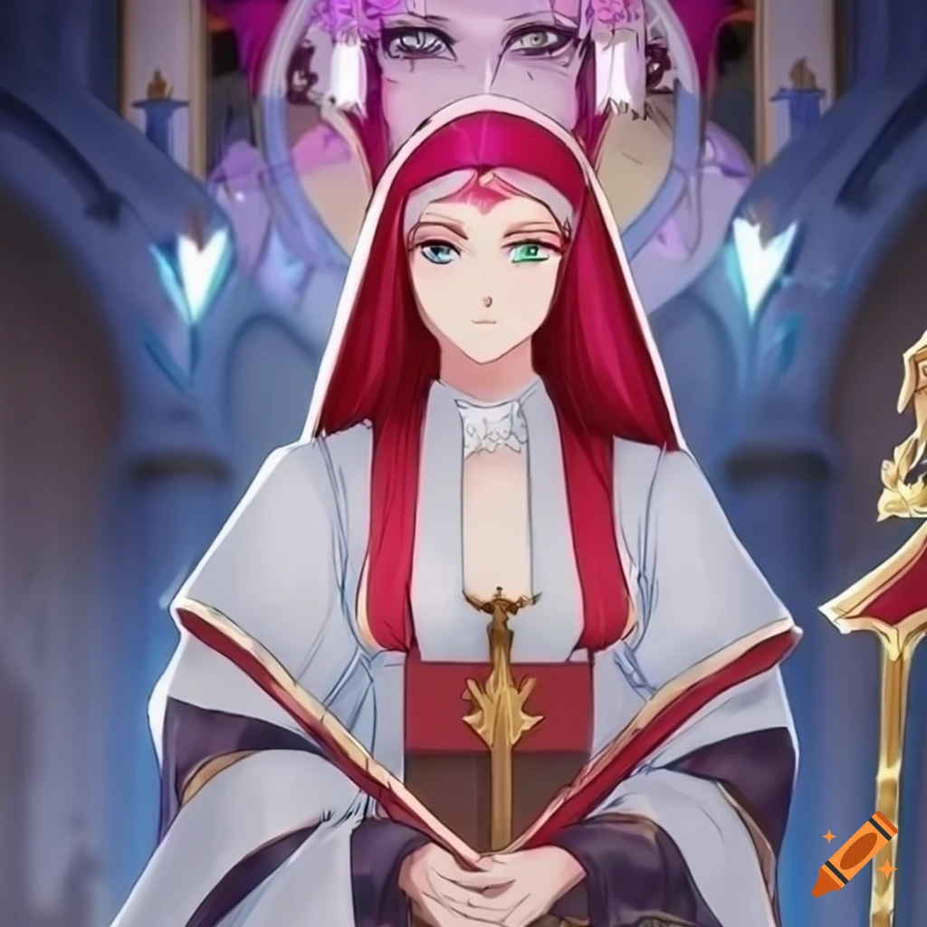 Powerful Catholic high priestess with customizable colors and red anime ...