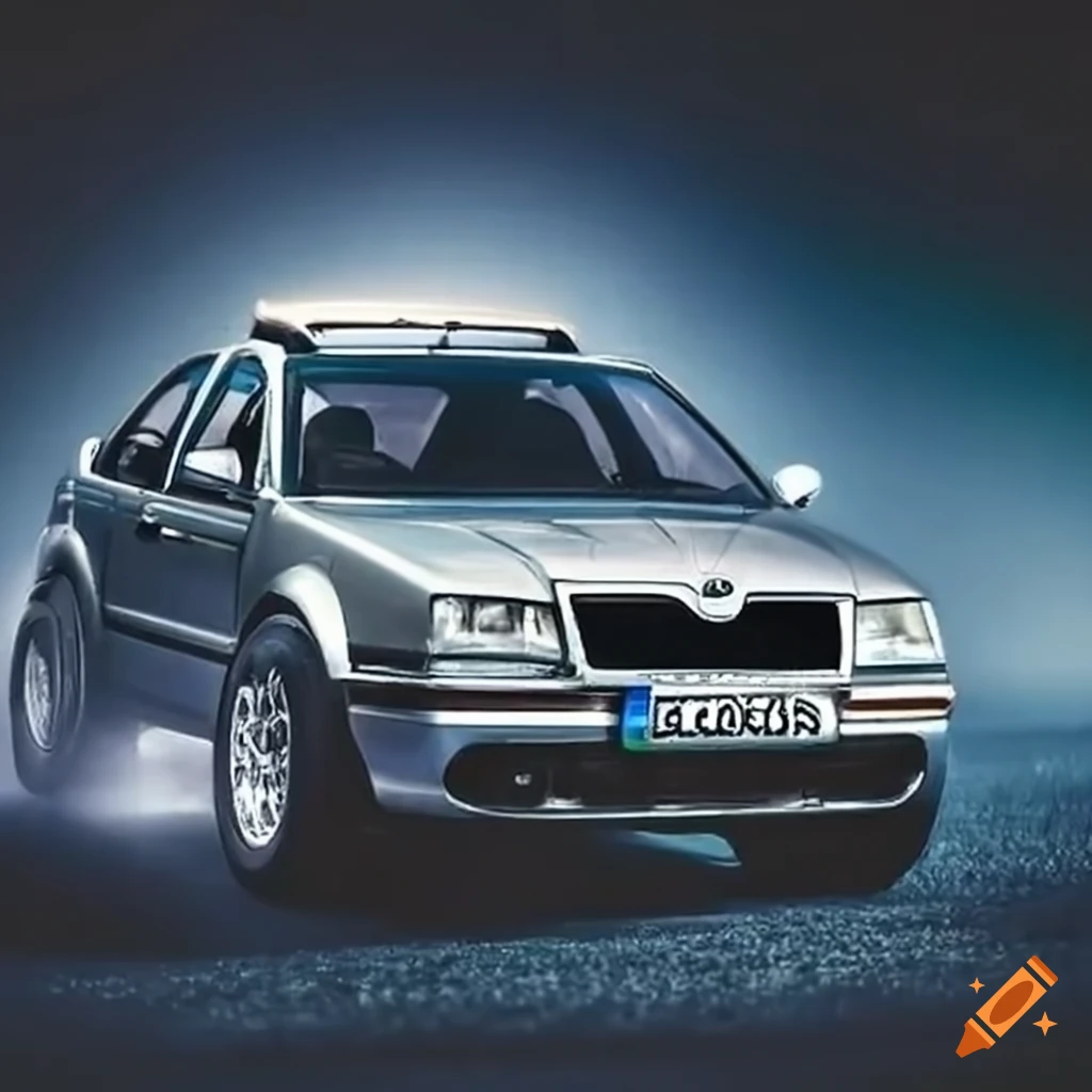 Silver 1998 Skoda Octavia with monster truck style