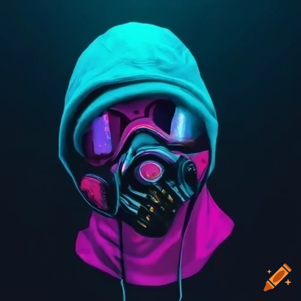 Synthwave gasmask and hoodie on Craiyon