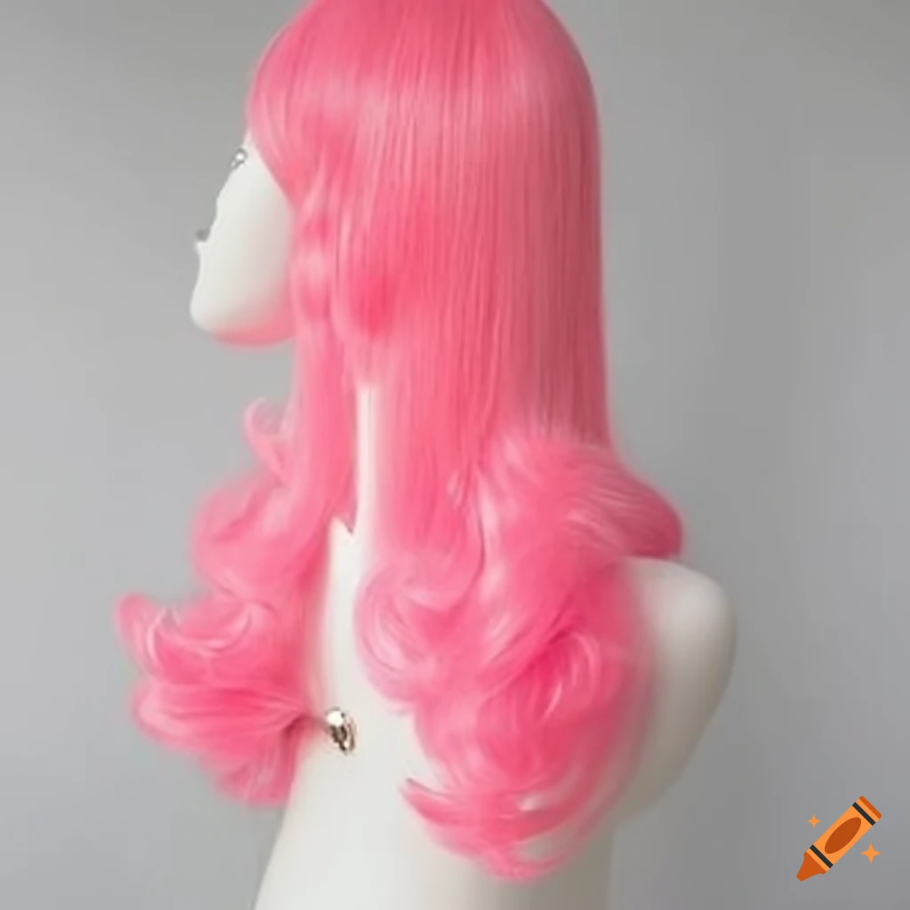 Mannequin with bubblegum wig and red bead accessory