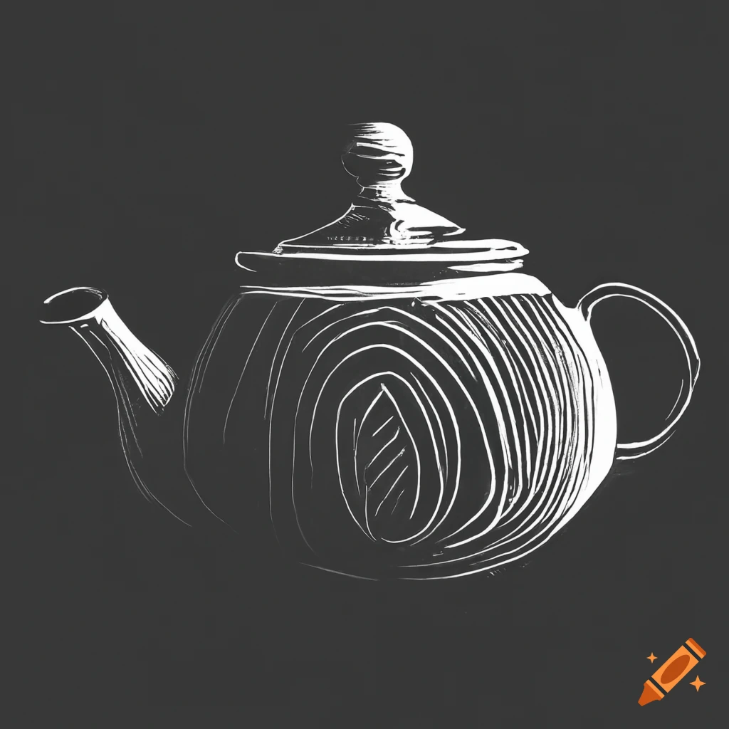 Traditional japanese teapot in linocut style with high contrast on Craiyon