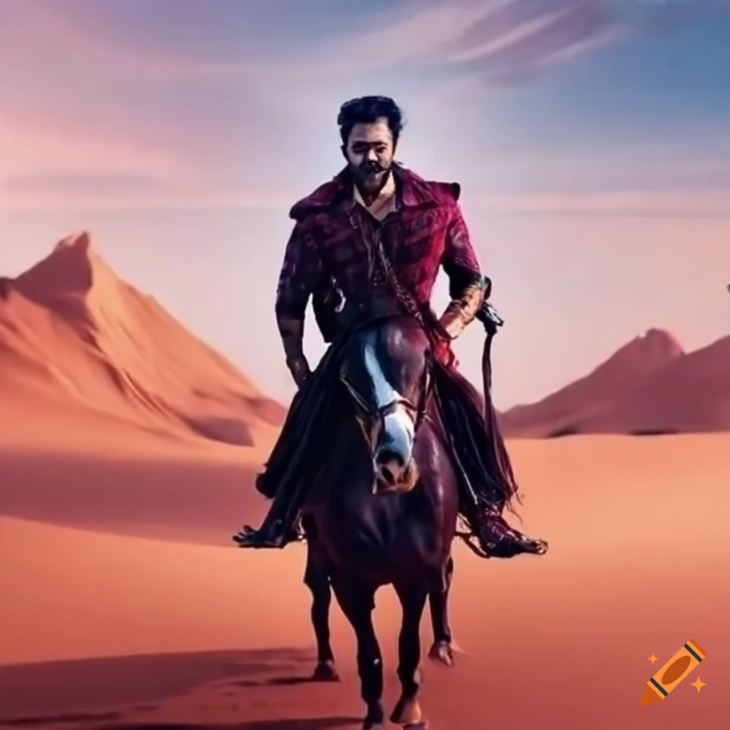 Actor NTRri riding a horse through the desert