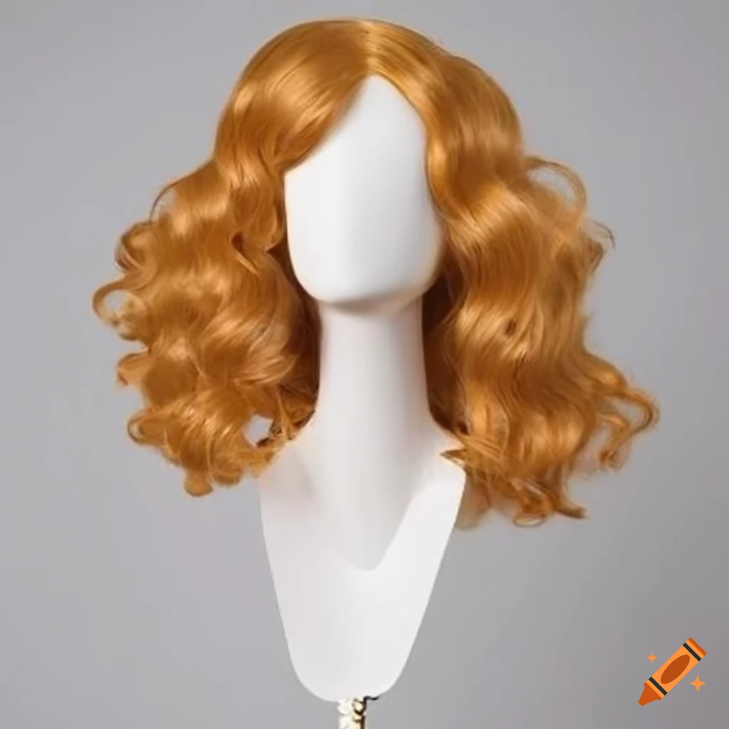 Caramel wig on a mannequin with a charm