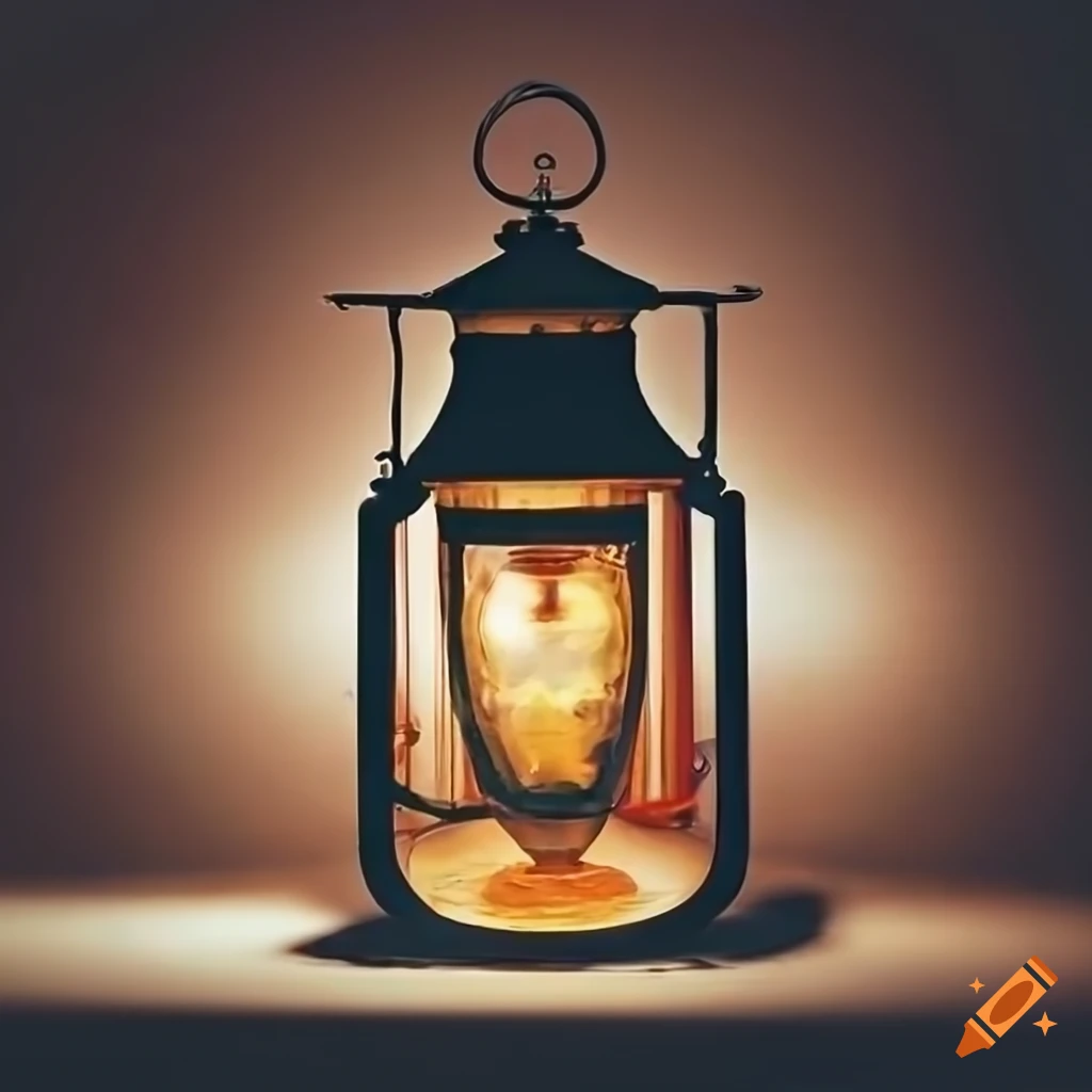 Glass lantern with maple lighting on black background
