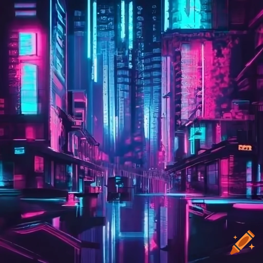 Neon cyberfuturistic cityscape on Craiyon