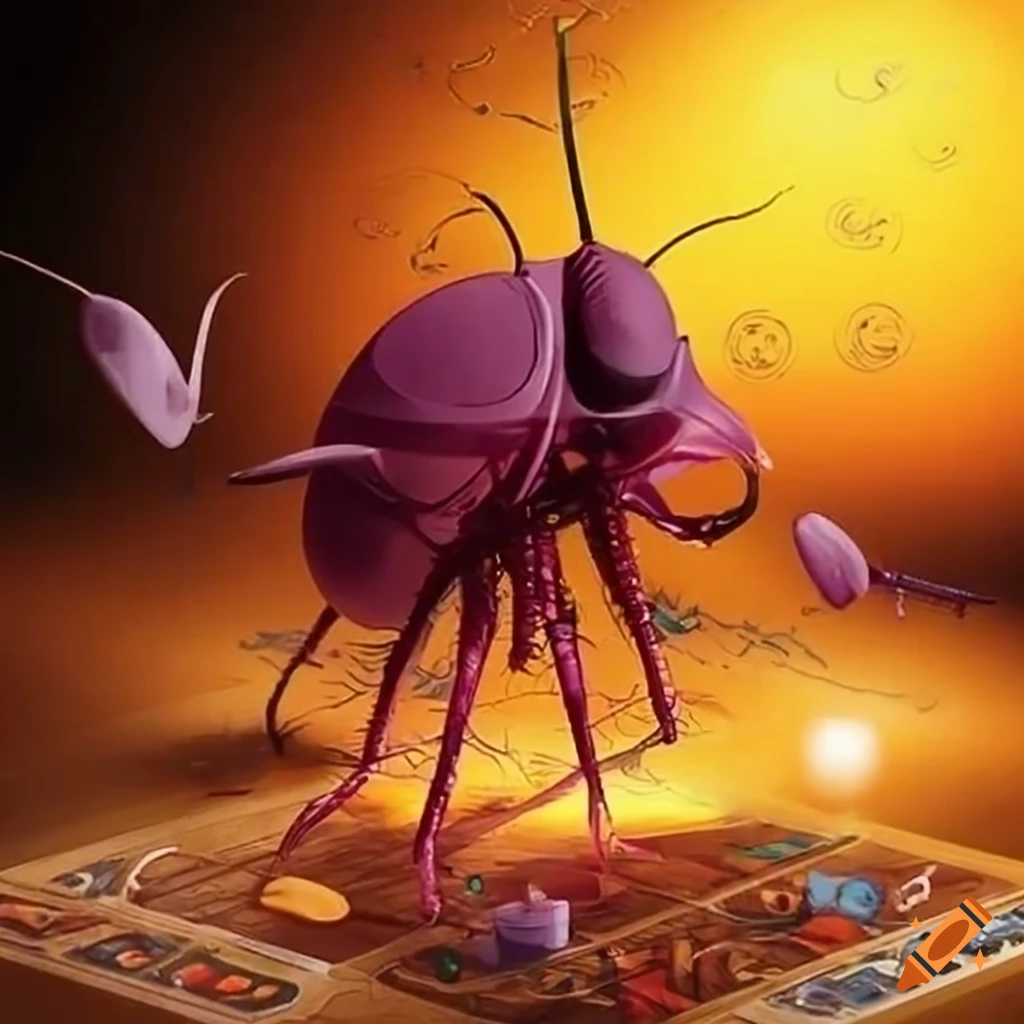 Board game with money and property trading played by cockroaches on Craiyon