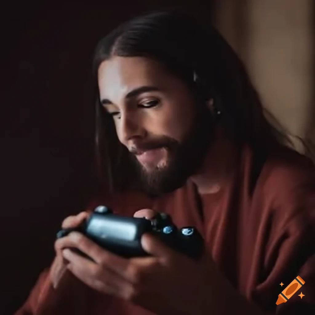 Jesus playing video games on Craiyon