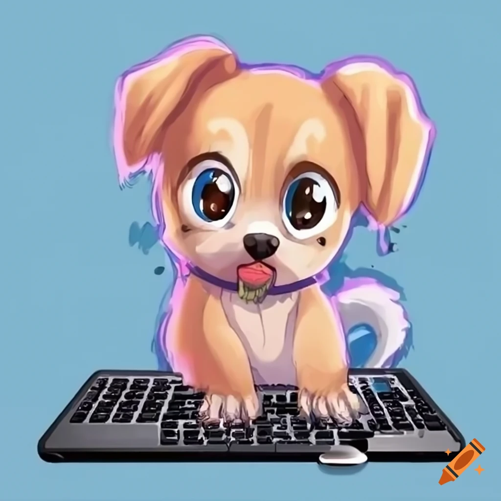 Dog puppy sitting on a computer on Craiyon
