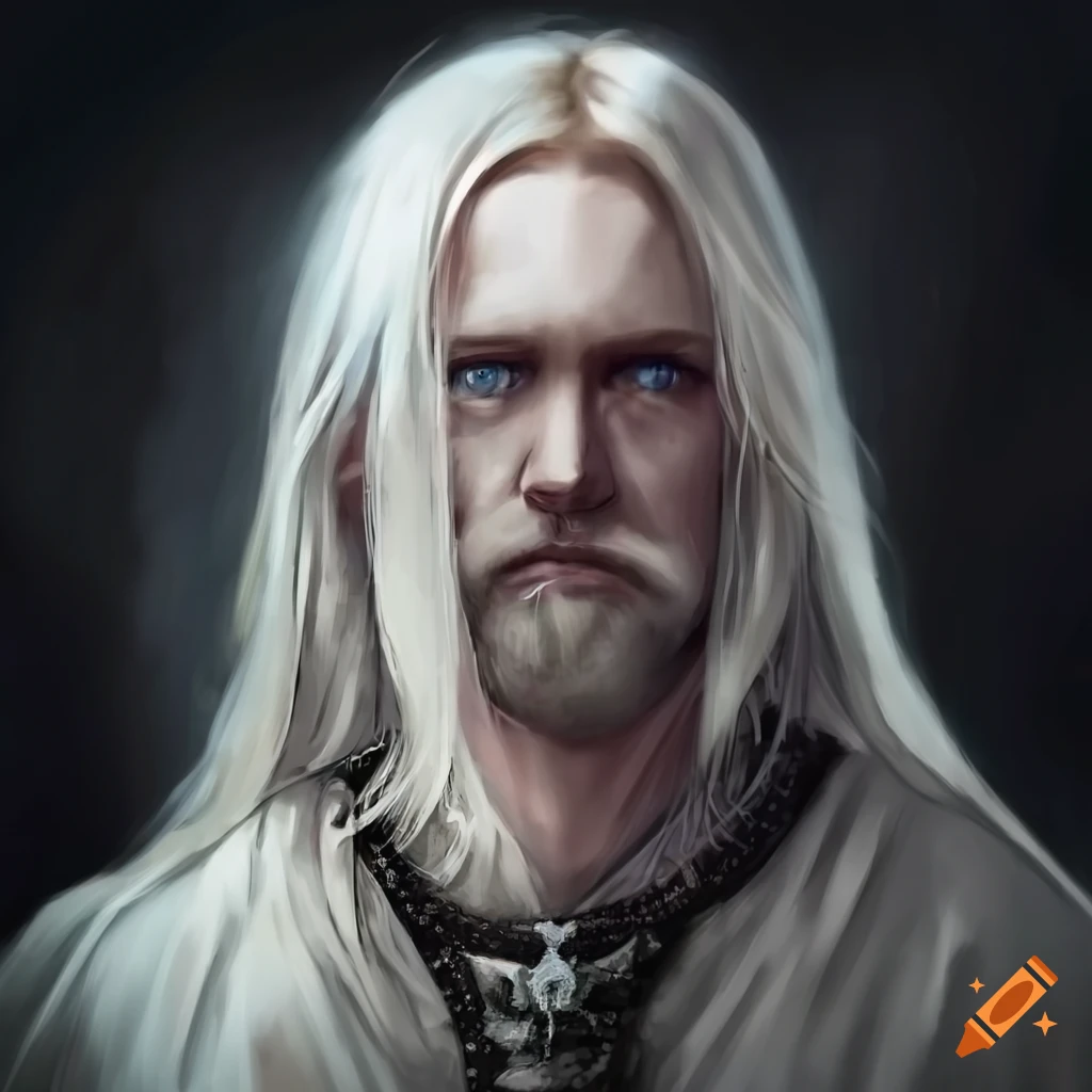 Portrait of a male pogan jarl with blonde hair and light blue eyes in ...