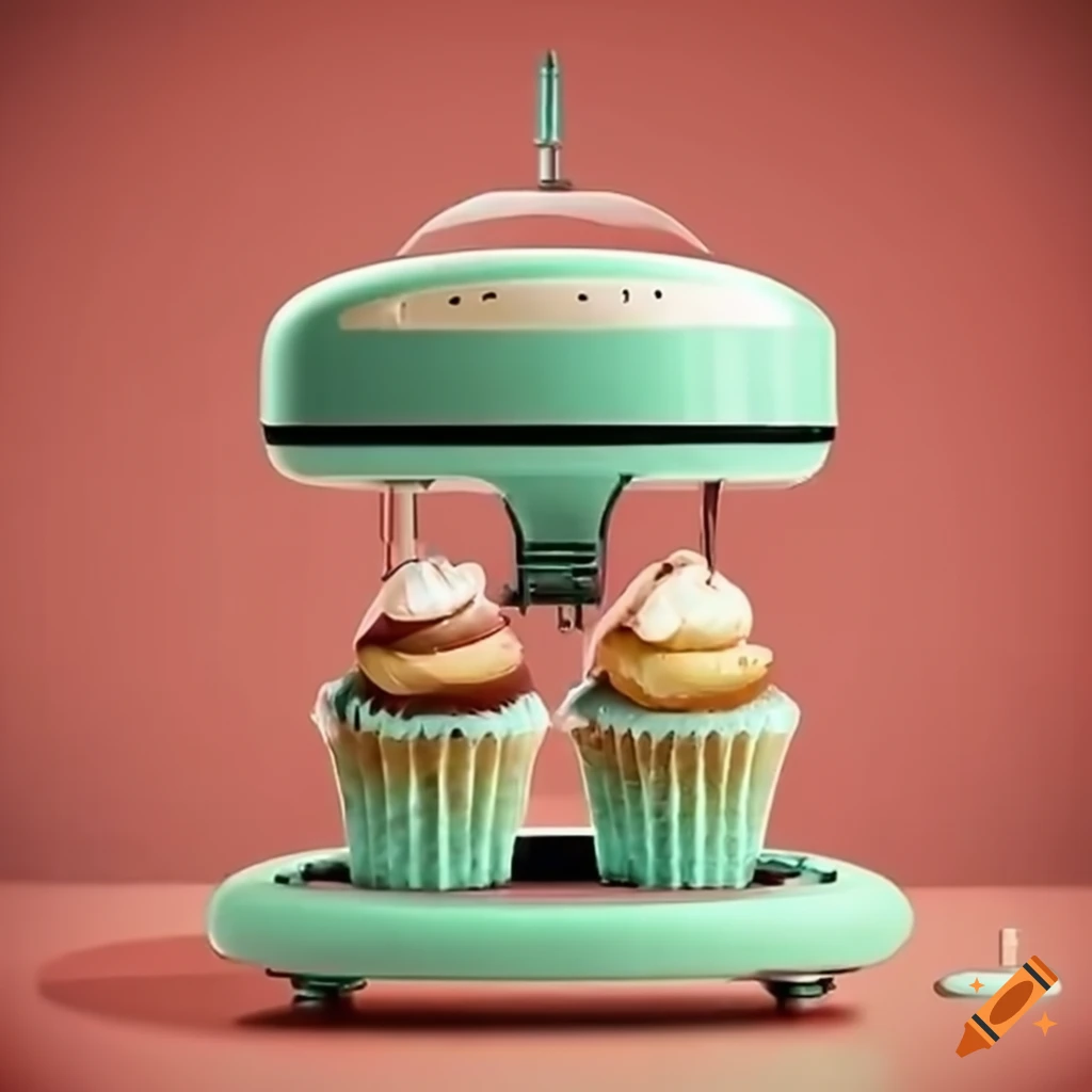 Retro future automatic cupcake machine on Craiyon