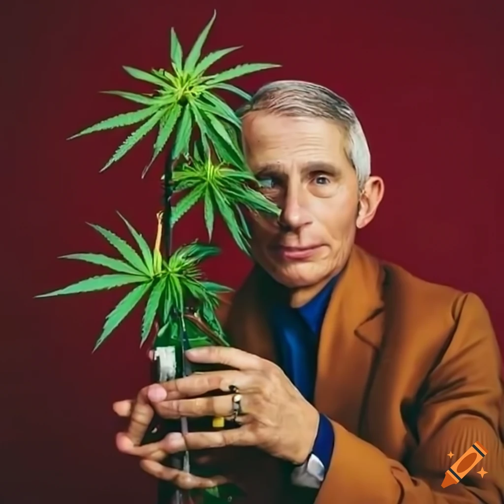Dr. fauci holding a cannabis plant on Craiyon