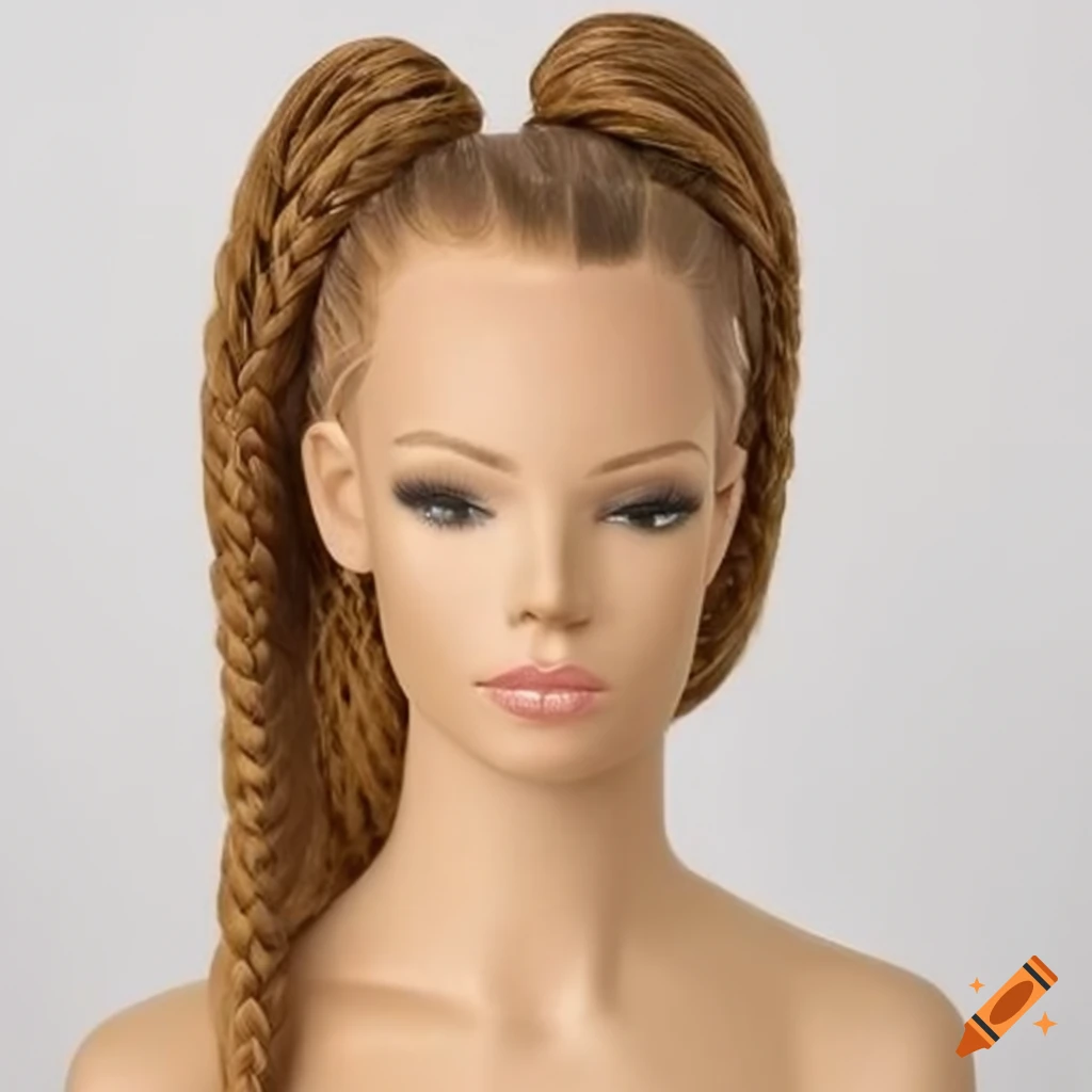 Caramel braid ponytail wig on a mannequin