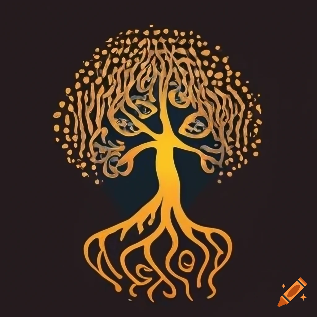 Meditative tree of life with zen symbol and letters Z and K