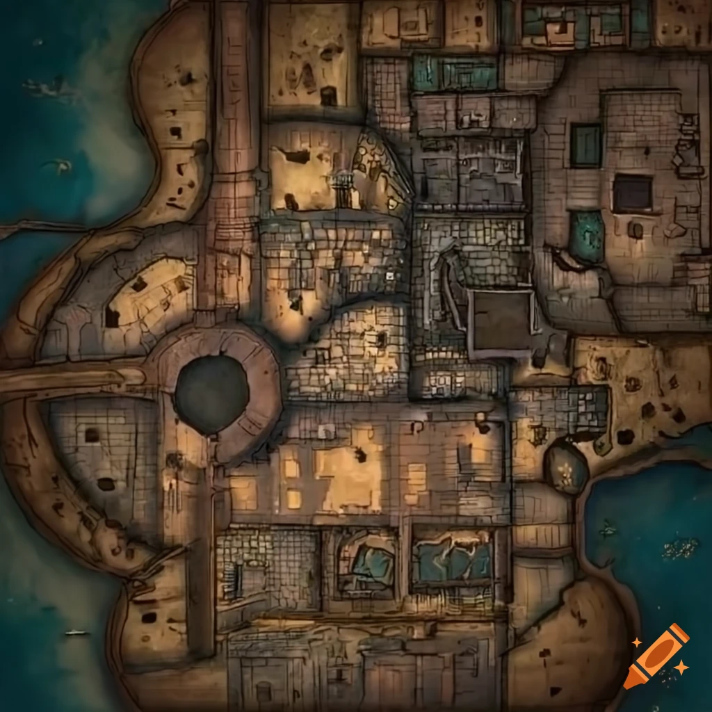 Ruined city map from a bird s eye view for dnd on craiyon