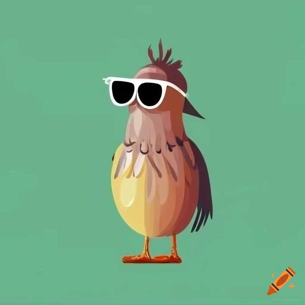 Bird with sunglasses and long beard in minimalistic style on Craiyon