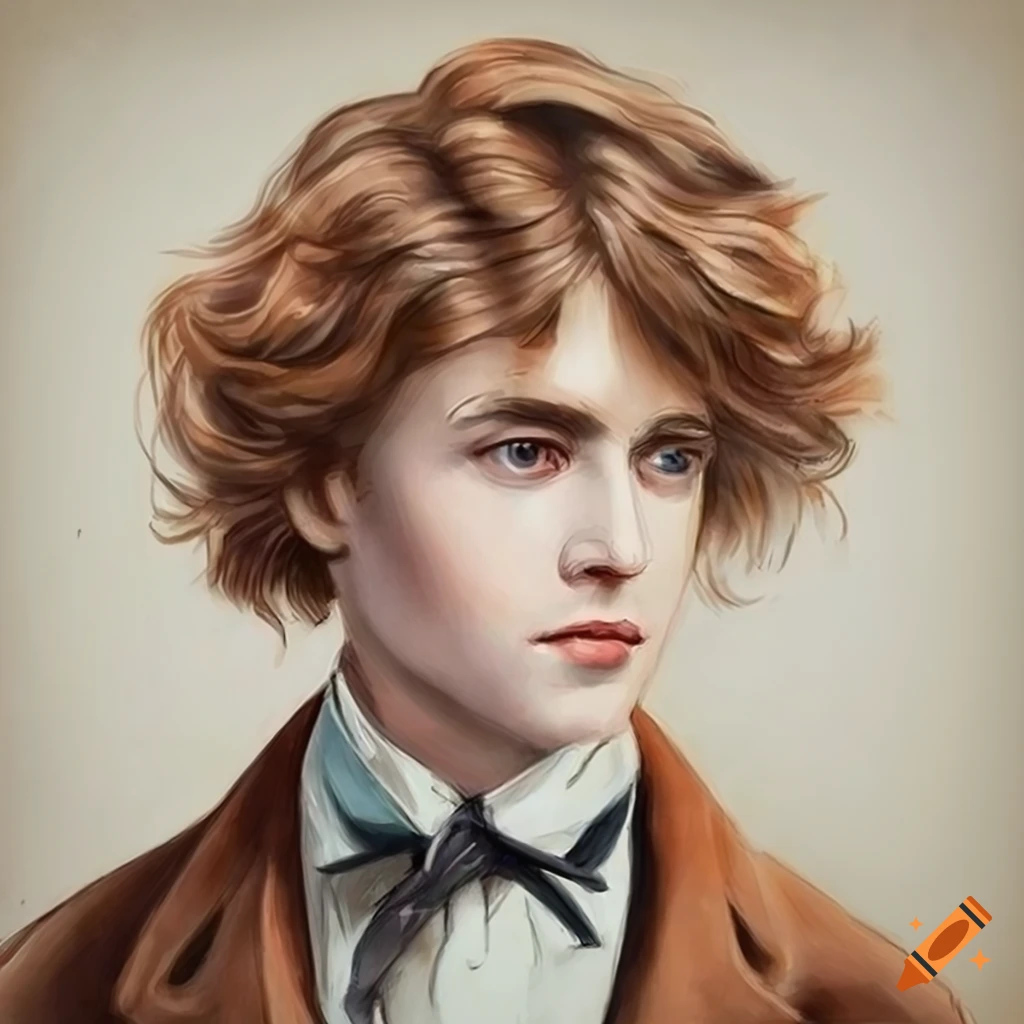 Charming young man in vintage 1800s coat in pencil art portrait
