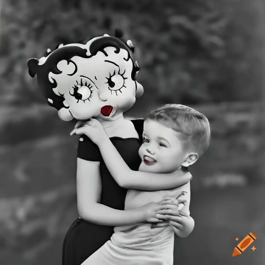 Betty boop happily carrying her favorite boy around the park on Craiyon