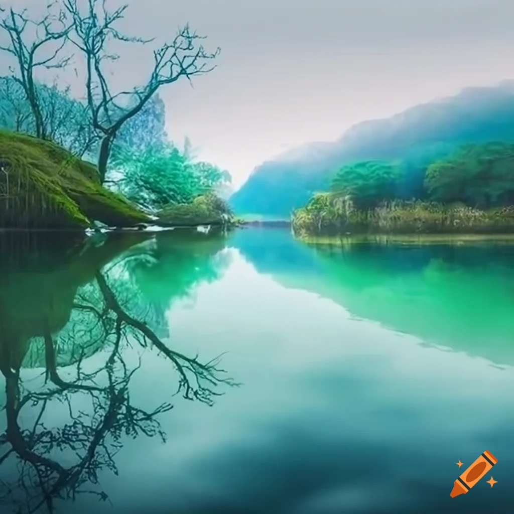 Japanese cherry trees by saltwater lake on Craiyon