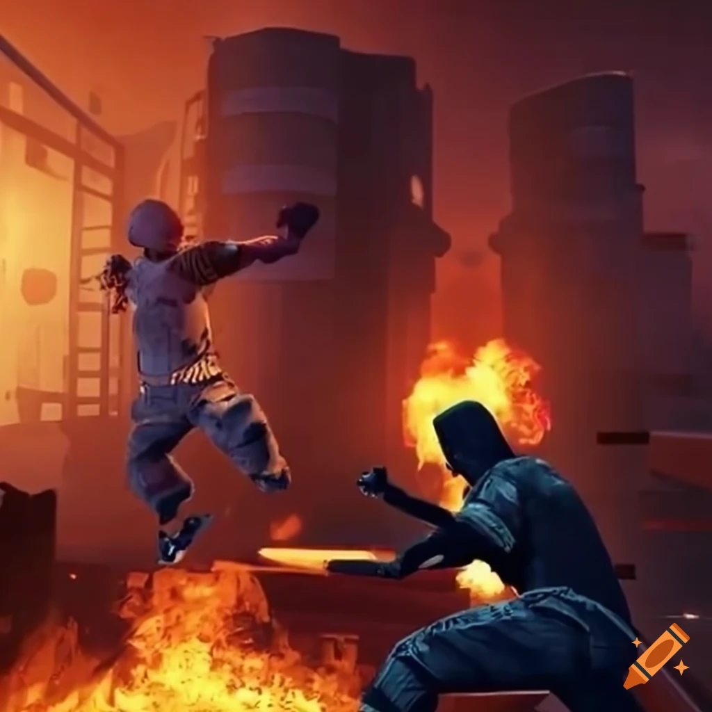 Retro character doing parkour and surviving fires, explosions, and combat