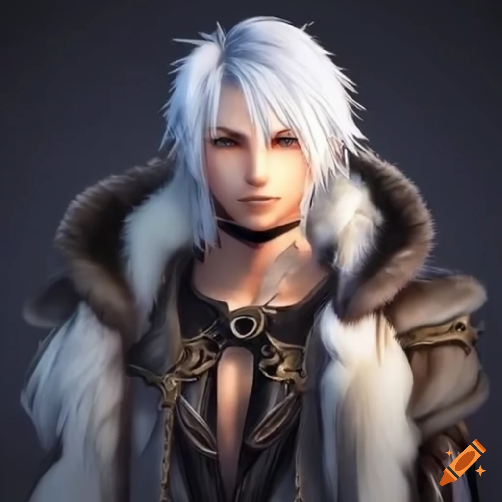 Character from Final Fantasy 10 with white fur coat and angel wings