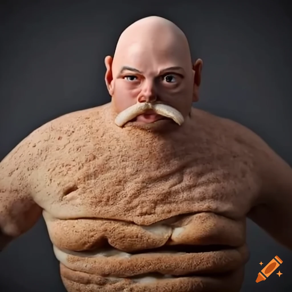 Thick bald male teacher with a body made of bread