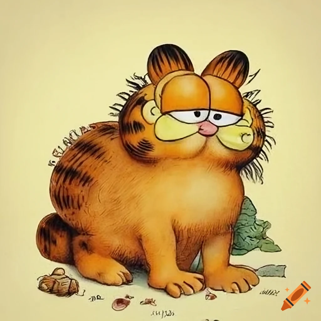 Illustration of Garfield by Beatrix Potter in a fairy tale setting