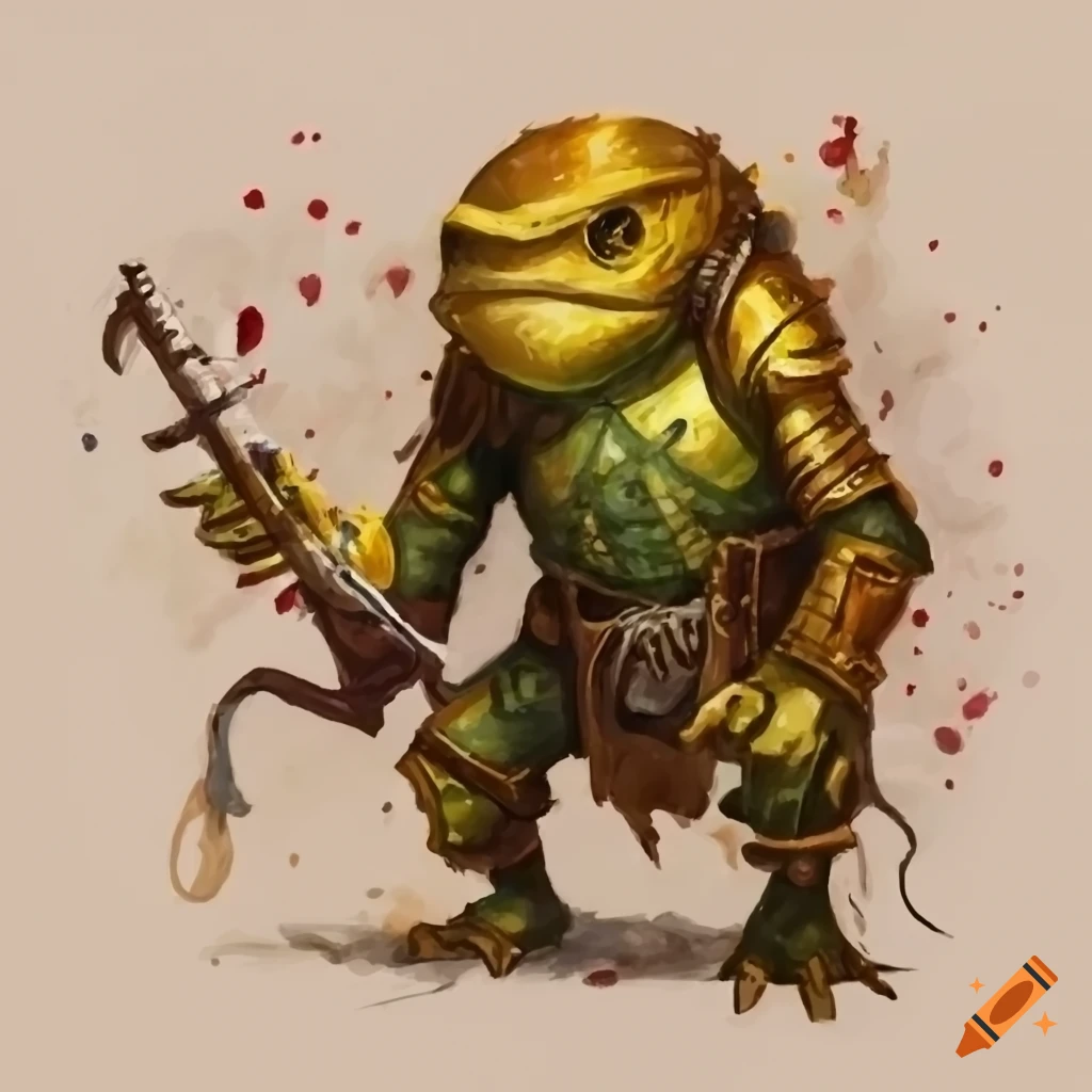 Golden-skinned Grung character in the Eberron setting of D&D