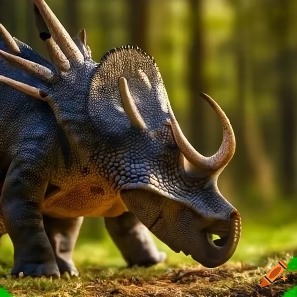 Small bipedal microceratops in natural forest environment with warm ...